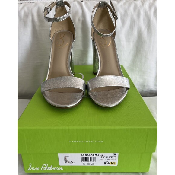 New Sam Edelman Silver Metallic Yaro Heels Size 8.5 - Picture 2 of 7